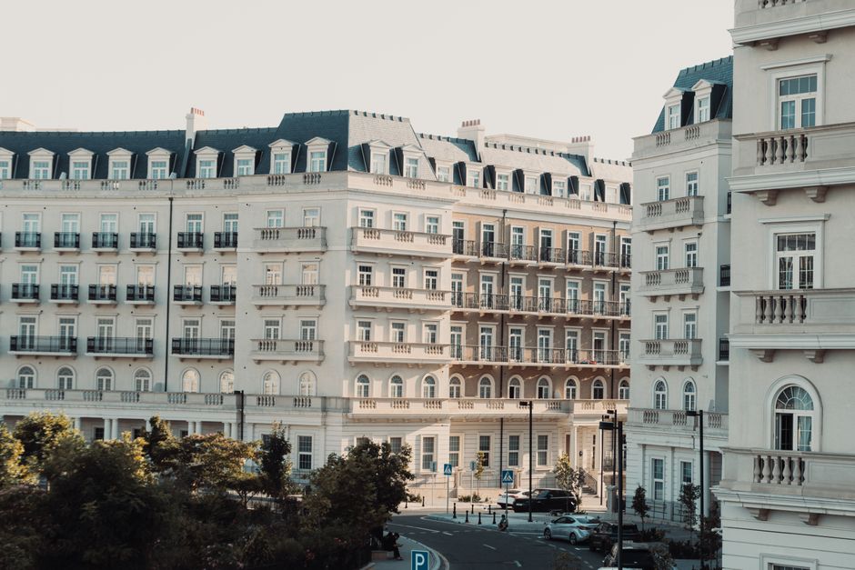 Stunning view of classic architecture in Baku's modern White City, captured during the day.