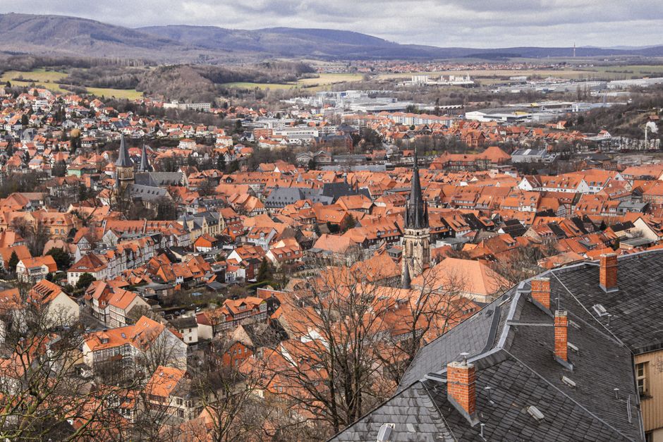 Discover the charming townscape of Wernigerode, Germany, with its iconic landmarks and rooftops.